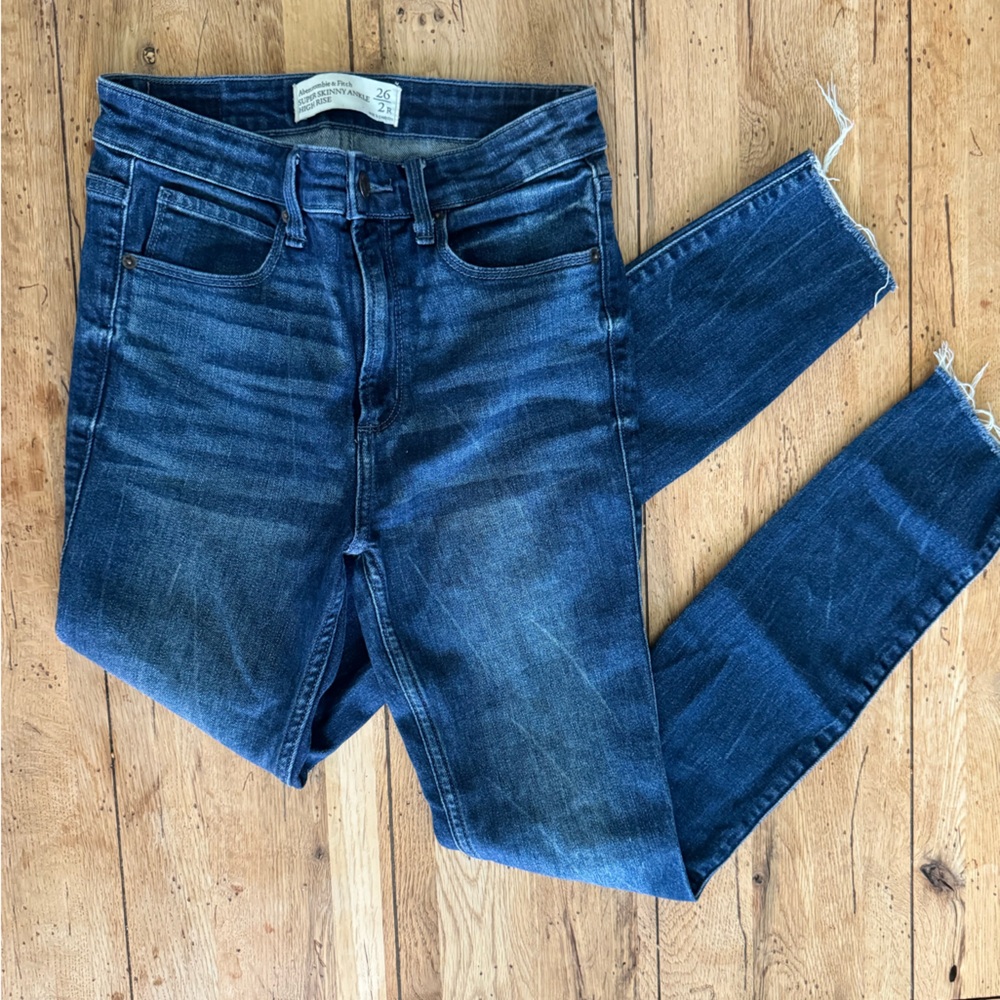 Abercrombie & Fitch Dark Blue Super Skinny High Rise Ankle Jeans